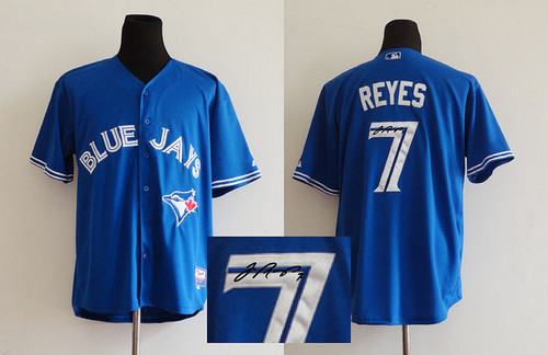 Autographed MLB Toronto Blue Jays #7 Jose Reyes Blue Alternate Cool Base Stitched Jersey