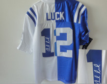 Nike New York Giants #12 Andrew Luck Blue White Men's Stitched NFL Autographed Elite Split Jersey