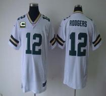 Nike Green Bay Packers #12 Aaron Rodgers White With C Patch Men's Stitched NFL Elite Jersey