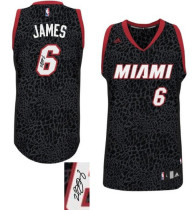 Autographed NBA Miami Heat -6 LeBron James Black Crazy Light Stitched Jersey