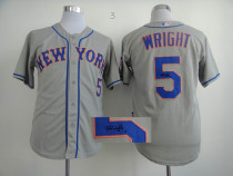 MLB New York Mets -5 David Wright Stitched Grey Autographed Jersey