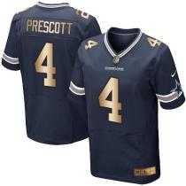 Nike Cowboys -4 Dak Prescott Navy Blue Team Color Stitched NFL Elite Gold Jersey