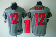 Autographed Nike New England Patriots -12 Tom Brady Grey Shadow Patch Mens Stitched NFL Elite Jersey