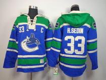 Vancouver Canucks -33 Henrik Sedin Blue Sawyer Hooded Sweatshirt Stitched NHL Jersey