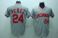 Mitchell and Ness Cincinnati Reds -24 Tony Perez Stitched Grey Throwback MLB Jersey