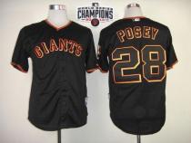 San Francisco Giants #28 Buster Posey Black W 2014 World Series Champions Patch Stitched MLB Jersey