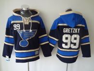 St Louis Blues -99 Wayne Gretzky Navy Blue Sawyer Hooded Sweatshirt Stitched NHL Jersey