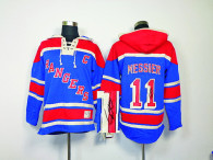 Autographed New York Rangers -11 Mark Messier Blue Sawyer Hooded Sweatshirt Stitched NHL Jersey