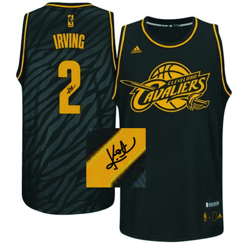 Autographed Cleveland Cavaliers -2 Kyrie Irving Black Precious Metals Fashion NBA Jersey