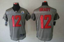 Nike Patriots -12 Tom Brady Grey Shadow With Hall of Fame 50th Patch Stitched NFL Elite Jersey