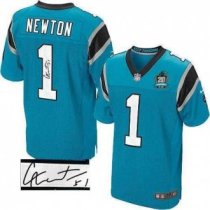 Nike Panthers -1 Cam Newton Blue Alternate With 20TH Season Patch Stitched Autographed Jersey