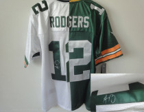 Nike Green Bay Packers #12 Aaron Rodgers White Green Men's Stitched NFL Autographed Elite Split Jers