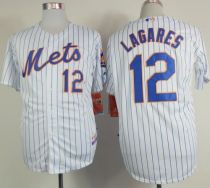 New York Mets -12 Juan Lagares White Blue Strip Home Cool Base Stitched MLB Jersey