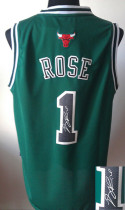 Autographed Chicago Bulls -1 Derrick Rose Stitched Green NBA Jersey