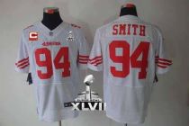 Nike San Francisco 49ers #94 Justin Smith White With C Patch Super Bowl XLVII Men's Stitched NFL Eli