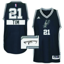 Autographed San Antonio Spurs -21 Tim Duncan Black 2014-15 Christmas Day NBA Jersey