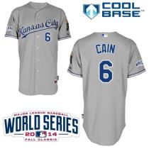 Kansas City Royals -6 Lorenzo Cain Grey Cool Base W 2014 World Series Patch Stitched MLB Jersey