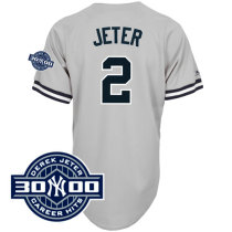 New York Yankees -2 Derek Jeter Grey W 3000 Hits Patch Stitched MLB Jersey