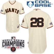 San Francisco Giants #28 Buster Posey Cream Cool Base W 2014 World Series Champions Patch Stitched M