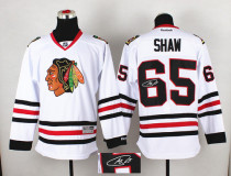 Autographed Chicago Blackhawks -65 Andrew Shaw White Stitched NHL Jersey