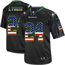 Nike Seattle Seahawks #24 Marshawn Lynch Black Men‘s Stitched NFL Elite USA Flag Fashion Jersey