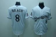 Milwaukee Brewers -8 Ryan Braun Stitched White MLB Jersey