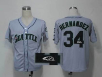 Autographed MLB Seattle Mariners #34 Felix Hernandez Grey Stitched Jersey