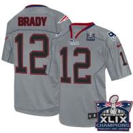 Nike New England Patriots -12 Tom Brady Lights Out Grey Super Bowl XLIX Champions Patch Mens Stitche