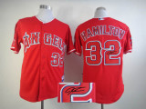 Autographed MLB Los Angeles Angels of Anaheim -32 Josh Hamilton Red Cool Base Stitched Jersey