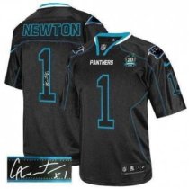 Nike Panthers -1 Cam Newton Lights Out Black With 20TH Season Patch Stitched Autographed Jersey