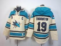 San Jose Sharks -19 Joe Thornton Cream Sawyer Hooded Sweatshirt Stitched NHL Jersey
