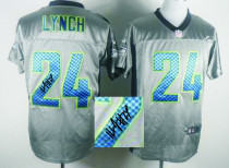 Autographed Nike Seattle Seahawks #24 Marshawn Lynch Grey Shadow Men‘s Stitched NFL Elite Jersey