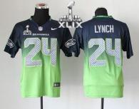 Nike Seattle Seahawks #24 Marshawn Lynch Steel Blue Green Super Bowl XLIX Men‘s Stitched NFL Elite F