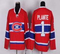 Montreal Canadiens -1 Jacques Plante Red CH CCM Throwback Stitched NHL Jersey