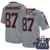 Nike New England Patriots -87 Rob Gronkowski Lights Out Grey Super Bowl XLIX Champions Patch Mens St