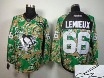 Autographed NHL Pittsburgh Penguins -66 Mario Lemieux Camo Veterans Day Practice Jersey