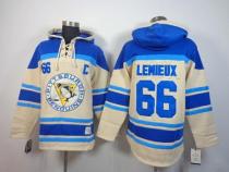Pittsburgh Penguins -66 Mario Lemieux Cream Sawyer Hooded Sweatshirt Stitched NHL Jersey