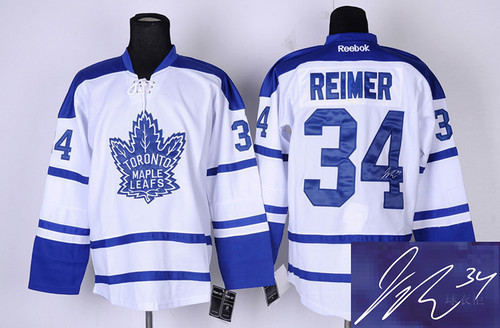 Autographed Toronto Maple Leafs -34 James Reimer White Third Stitched NHL Jersey