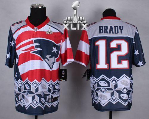 Nike New England Patriots -12 Tom Brady Navy Blue Super Bowl XLIX Mens Stitched NFL Elite Noble Fash