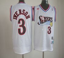 Philadelphia 76ers -3 Allen Iverson White Throwback Stitched NBA Jersey