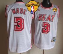 Miami Heat -3 Dwyane Wade White Swingman Throwback Finals Patch Stitched NBA Jersey