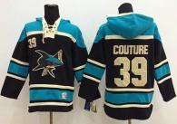 San Jose Sharks -39 Logan Couture Black Sawyer Hooded Sweatshirt Stitched NHL Jersey