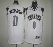 Oklahoma City Thunder -0 Russell Westbrook White on White Stitched NBA Jersey