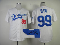 MLB Los Angeles Dodgers -99 Hyun Jin Ryu Stitched White Cool Base Autographed Jersey