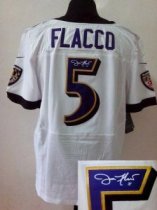 Nike Ravens -5 Joe Flacco White Stitched NFL Elite Autographed Jersey