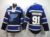 St Louis Blues -91 Vladimir Tarasenko Navy Blue Sawyer Hooded Sweatshirt Stitched NHL Jersey