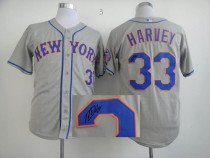 MLB New York Mets -33 Matt Harvey Stitched 2013 All-Star Patch Cool Base Grey Autographed Jersey