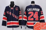 Autographed New York Rangers -24 Ryan Callahan Stitched Dark Blue NHL Jersey