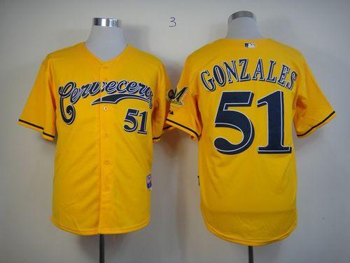 Milwaukee Brewers -51 Michael Gonzalez Yellow Cerveceros Cool Base Stitched MLB Jersey