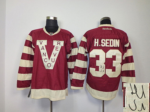 Autographed Vancouver Canucks -33 Henrik Sedin Red Stitched NHL Jersey